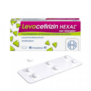 Produktbild von LEVOCETIRIZIN HEXAL bei Allergien 5 mg Filmtabl.